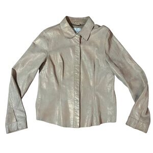 Beige Suede/Gold Snap Down Shirt Size 8